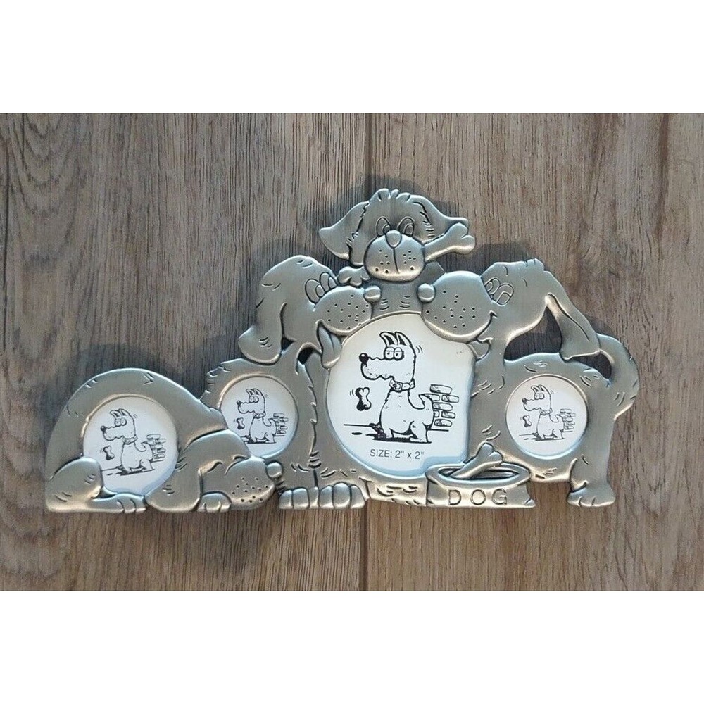 Whimsical Cartoon Puppy Dog 4 Circular Photo Frame Pewter Finish
